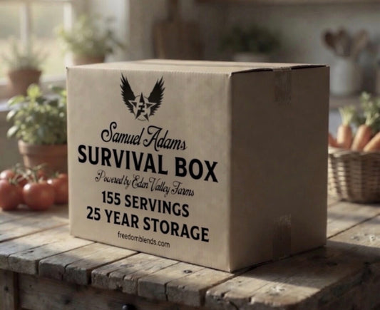 Samuel Adams Food Storage Survival Box 2- 155 Servings- 25 Yr Shelf Life